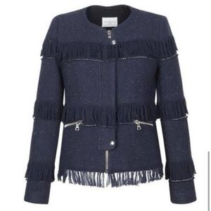 Sandro Navy Fringe Tweed Jacket
